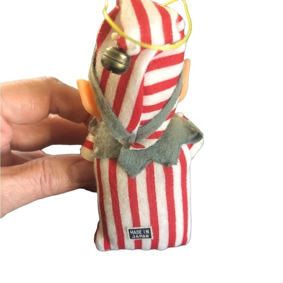 VTG 60’s Pixie Sitting Elf Striped Suit Hat Bell Big Pointy Ears Ornament Japan - Picture 4 of 7